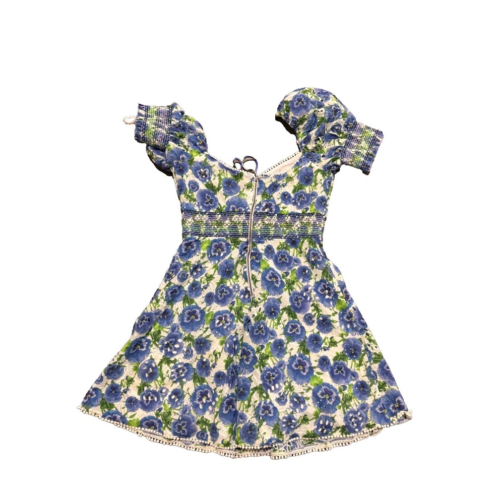 Alice & Olivia Mini dress size 2 Small Crawford Eyelet Floral Puff Sleeve FLAWED - Picture 5 of 10